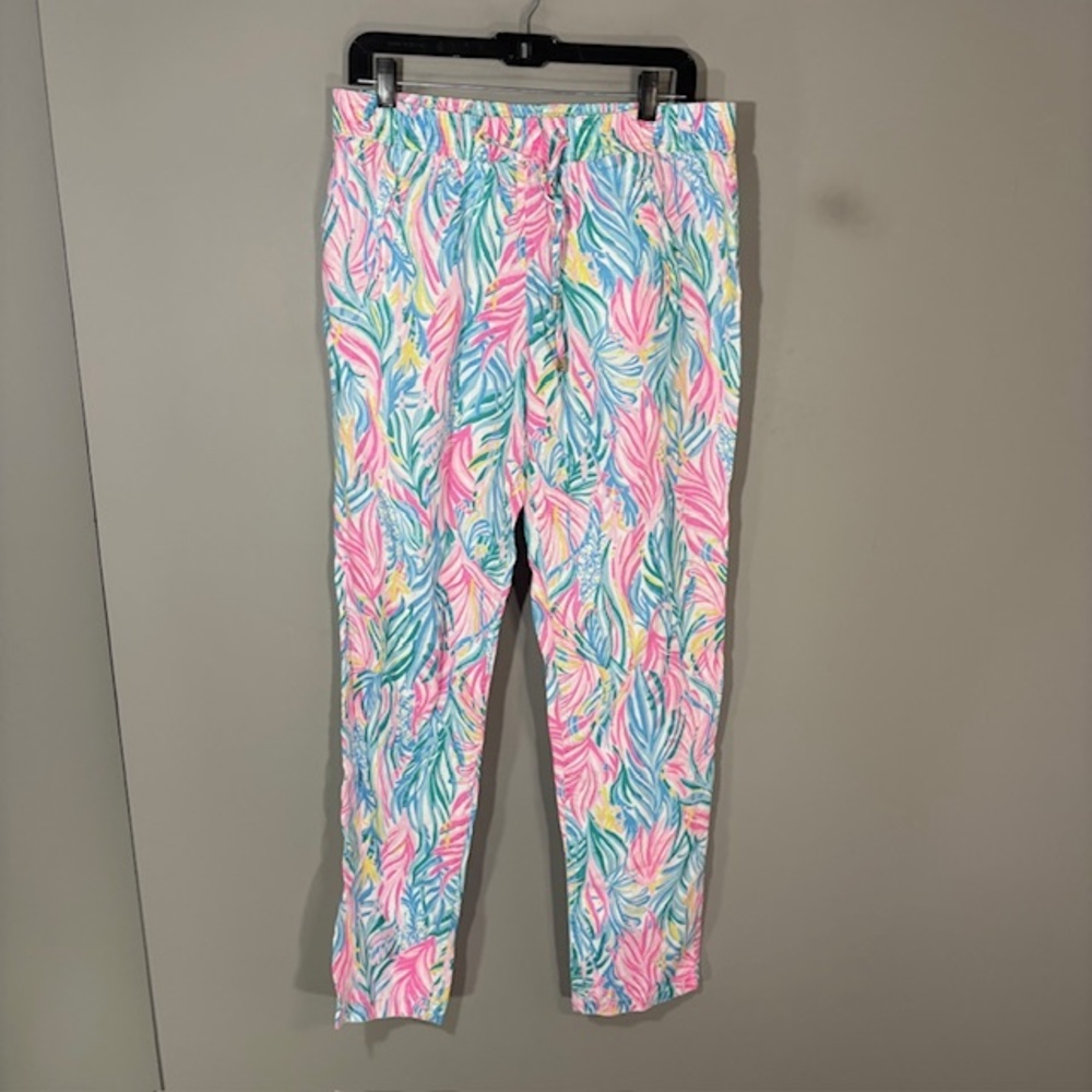 Lilly Pulitzer Pants Womens M Multicolor Linen Tropical Pull On Elastic Waist